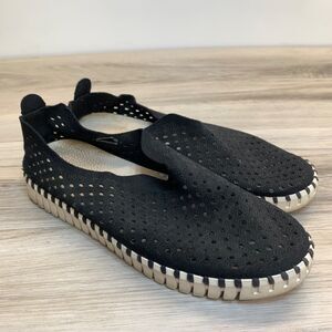Isle of Jacobsen Tulip Perforated Slip-On Shoes Black Womens 39 EU (US 8.5-9)